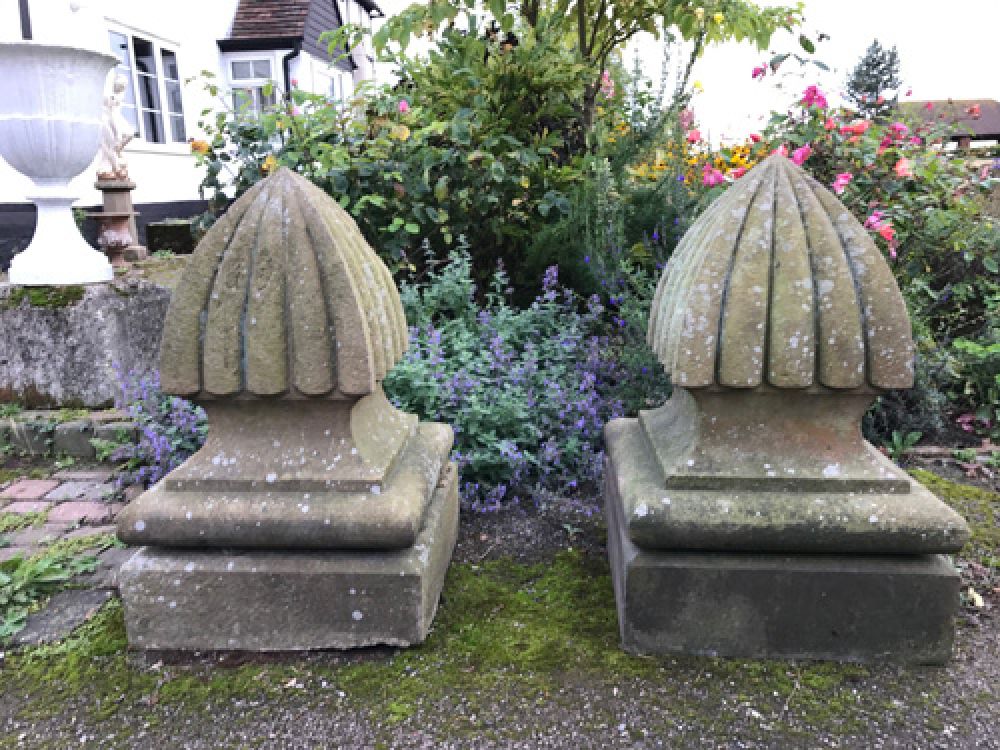 Pair Handsome Carved Stone Finials (Stk No. 3561)