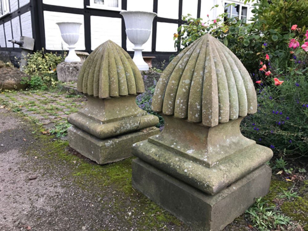 Pair Handsome Carved Stone Finials (Stk No. 3561)
