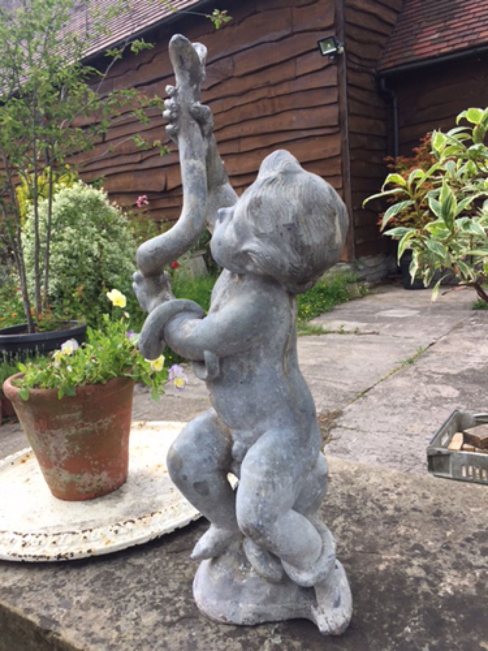20th Century Lead Fountain - Baby Hercules with a snake (Stk No.3528)