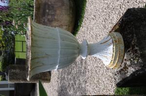 Pair of 19th Century Falkirk Iron Co. Cast iron Urns on Stone Bases (Stk No 3045)