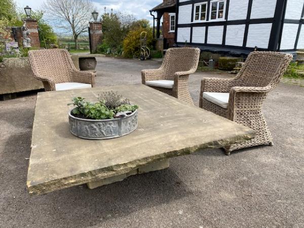 Large York Stone Low Patio Table with Central Stone Pedestal (Stk No.3881)
