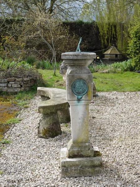 Victorian Carved Stone Sundial with Bronze Plate (Stk No. 4150)