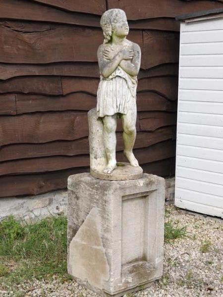 Large Marble Statue of a Boy on a Tall Pedestal (Stk No.4151)