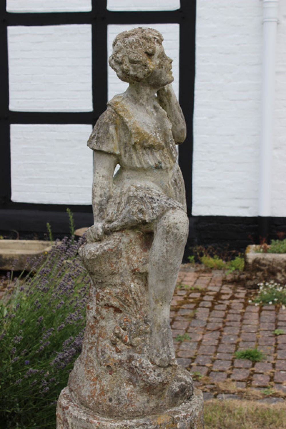 JP White Composite Stone Statue of a Boy Listening (Stk No.3655)