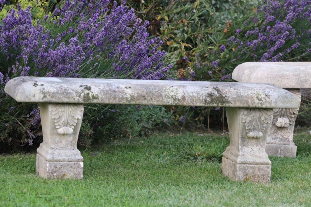 Two Simple carved decorative limestone seats - sold as a pair or separately (Stk No.3778)