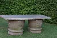 Large Stone Patio Table with Rounded Stone Bases (Stk.No.3877)