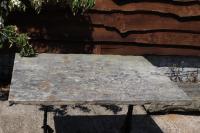 York Stone Table - Lovely Squarish Top on Iron Base (Stk No.3871)