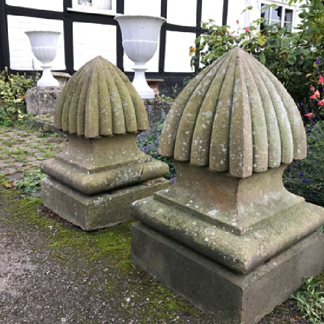 Pair Handsome Carved Stone Finials (Stk No. 3561)