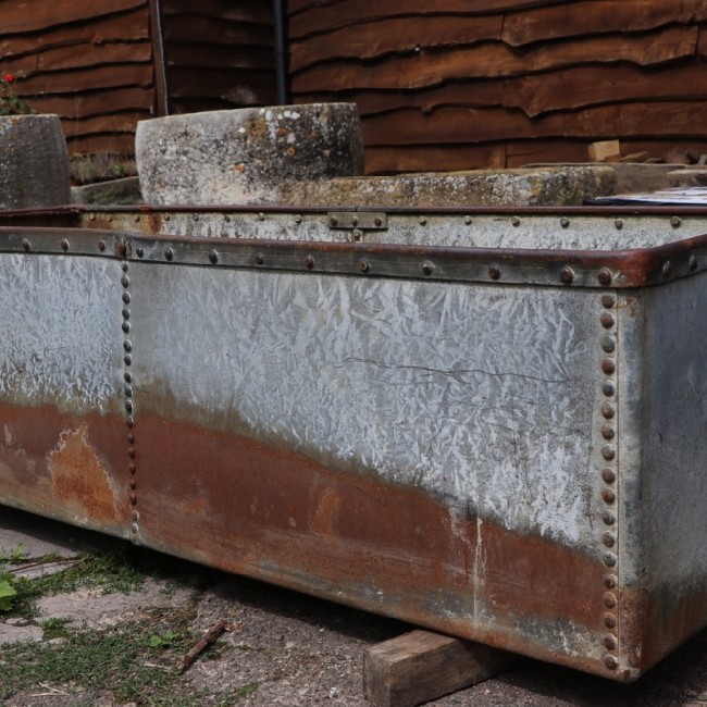 SOLD . Wide Riveted Galvanised Trough (Stk No.3784)