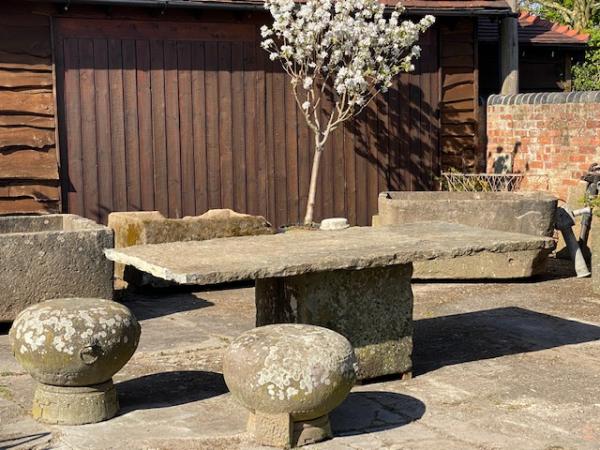 Extra Large York Stone Table on Pedestal York Stone Base (Stk No.3866)