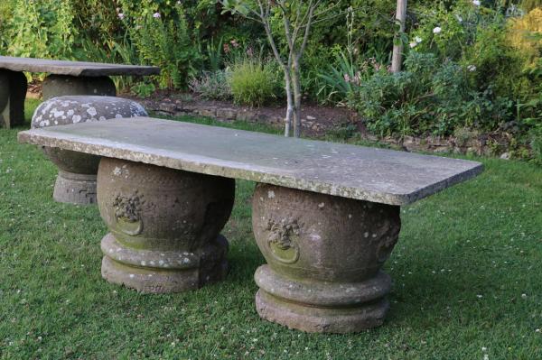 Large Stone Patio Table with Rounded Stone Bases (Stk.No.3877)