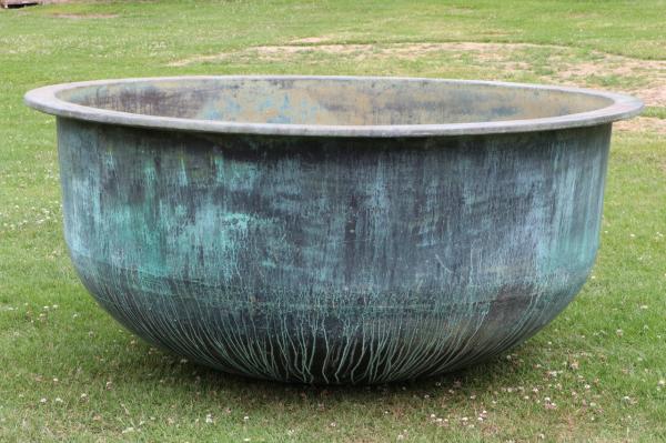 SOLD  X Large Copper Cheese Vat Green (Stk No.3879)