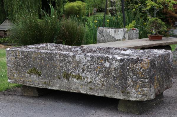 RESERVED  X Large French Limestone Wide Walled Trough on Stone Bases (Stk No.3953)