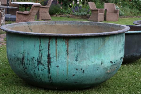 S O L D   X Large Copper Cheese Vat - Gorgeous Natural Green (Stk No.3962)