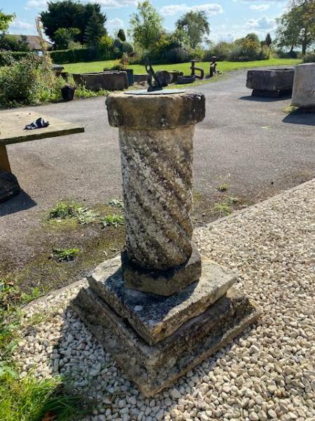 SOLD Large Rustic Limestone Sundial with William Wykes Bronze Plate (Stk No.3973)