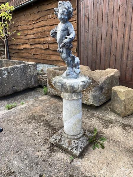 Lead Figure on Pretty Limestone Pedestal (Stk No.3974)