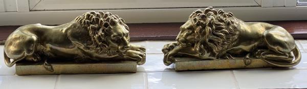 Pair of Small Bronze Lions (After Canova) (Stk No.3991)
