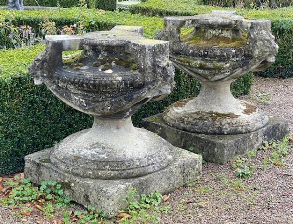 Pair of Monumental Portland Stone Lion Head Finials (Stk No.4073)