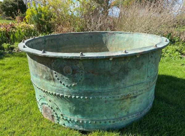 X Large Riveted Round Copper Tank/Planter (Stk No.3094)
