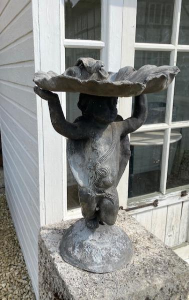 20th C Lead Puttu Bird Bath with Support (Stk No.4099)
